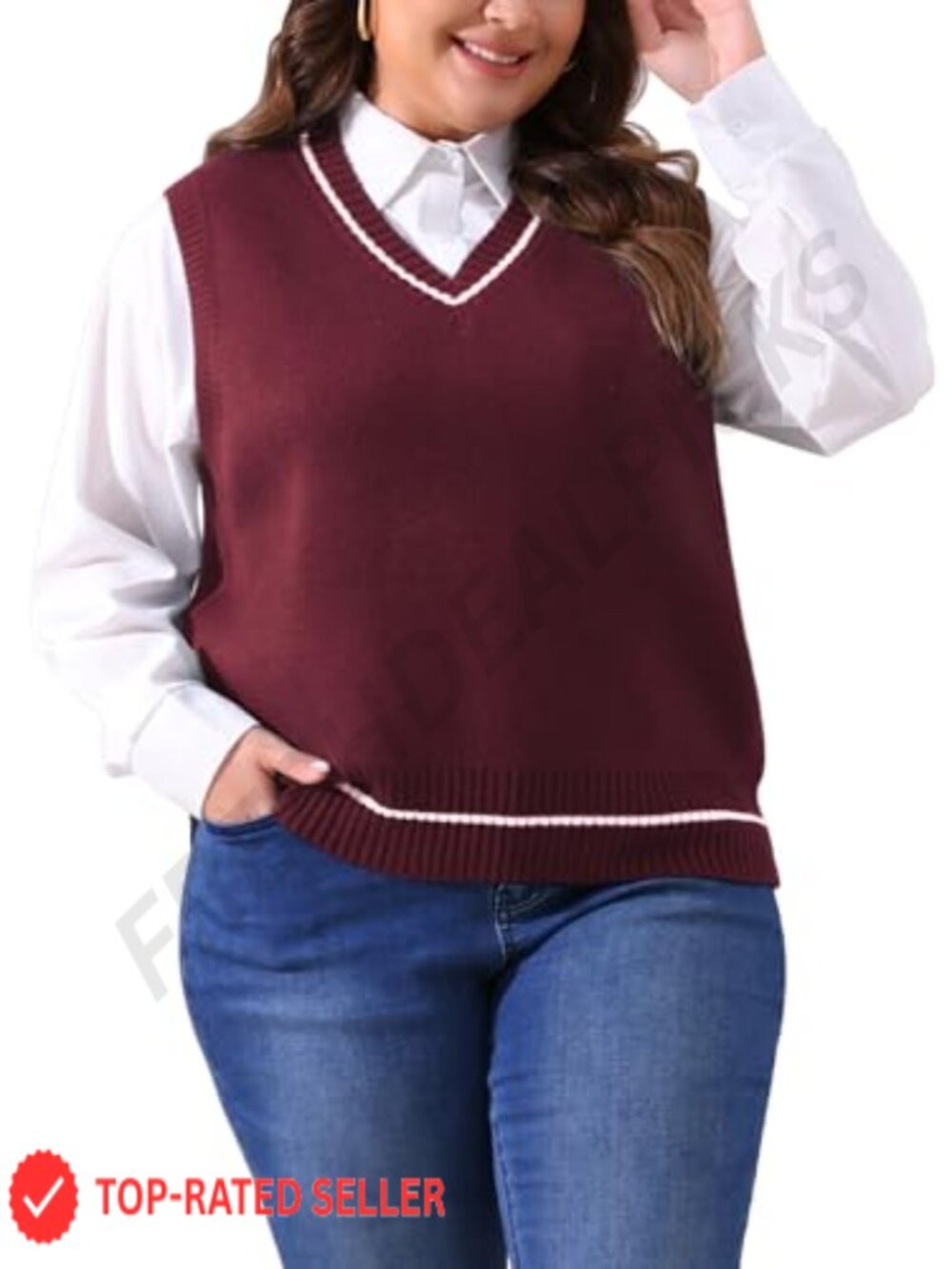 Plus Size Cable Knit Sweater Vest Sleeveless V-Neck Pullover